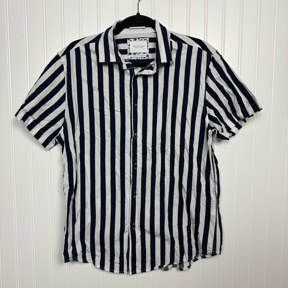 Cactus Man Men's Short Sleeve Top Button Down Shirt Striped Nautical Size Medium - Picture 1 of 6